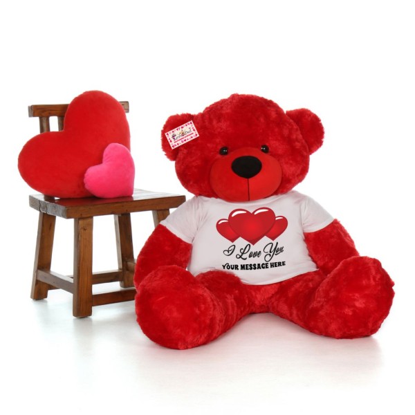 Giant 5 Feet Personalized Teddy Bear wearing Customizable I Love You Tshirt - Available in 7 Colors